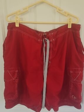 OP Red Men’s Swim Trunks with Gray Drawstring